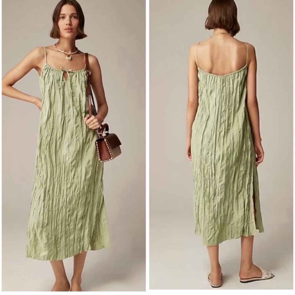 J. Crew Light Green Crinkle Midi Dress